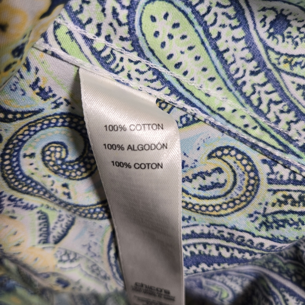 Chico's Cotton Button Up 3/4 Sleeve Shirt Paisley Blue Womens 3/XL Office - Picture 7 of 7